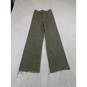 Shoe Fly Jeans Womens Small Green Wide Leg High Rise Stretch Raw Hem
